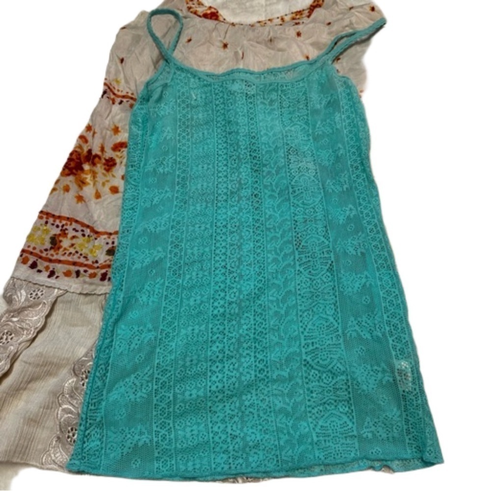Free People  Dress and Cami Ivory& Orange Floral Print  Teal Cami  Size S/P NEW - Picture 6 of 17